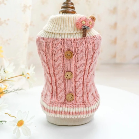 🧸HP🌸 Dog sweater turtleneck pink cable knit puppy dogs clothes medium dog - Picture 3 of 4